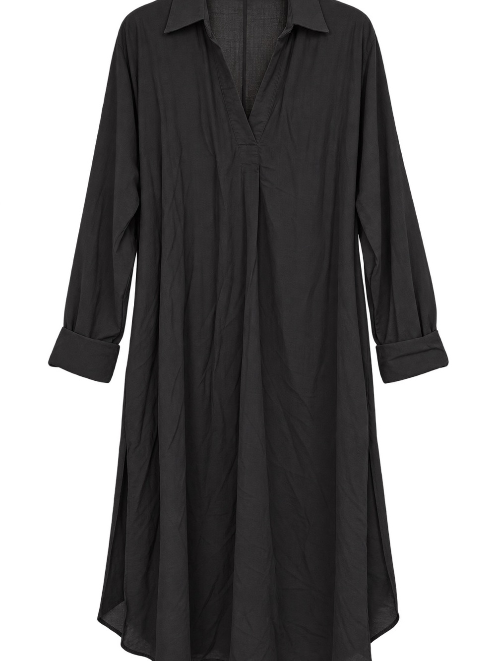 H&M Black Long Sleeve V-Neck Shirt Dress